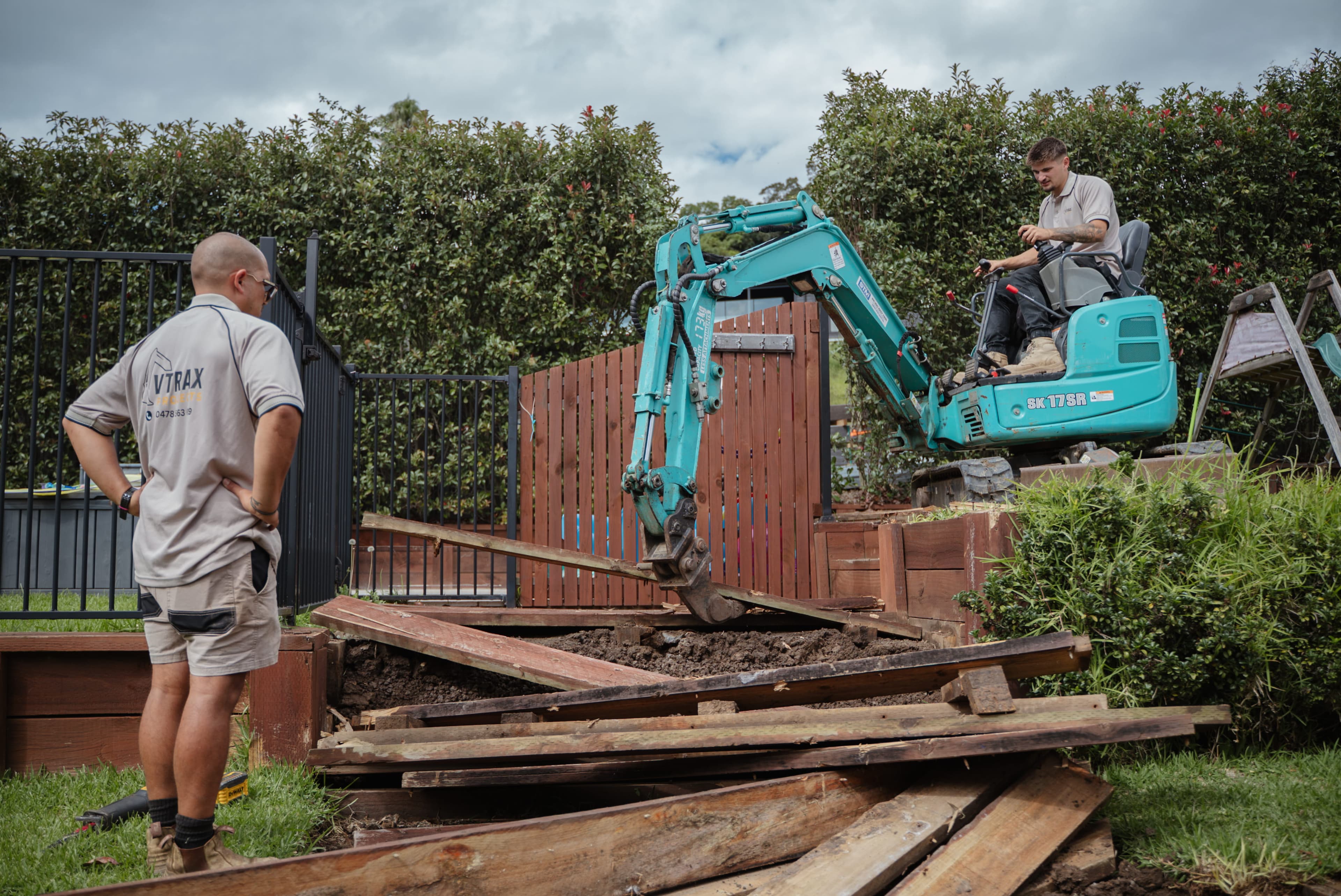 Landscaping with timber retaining wall